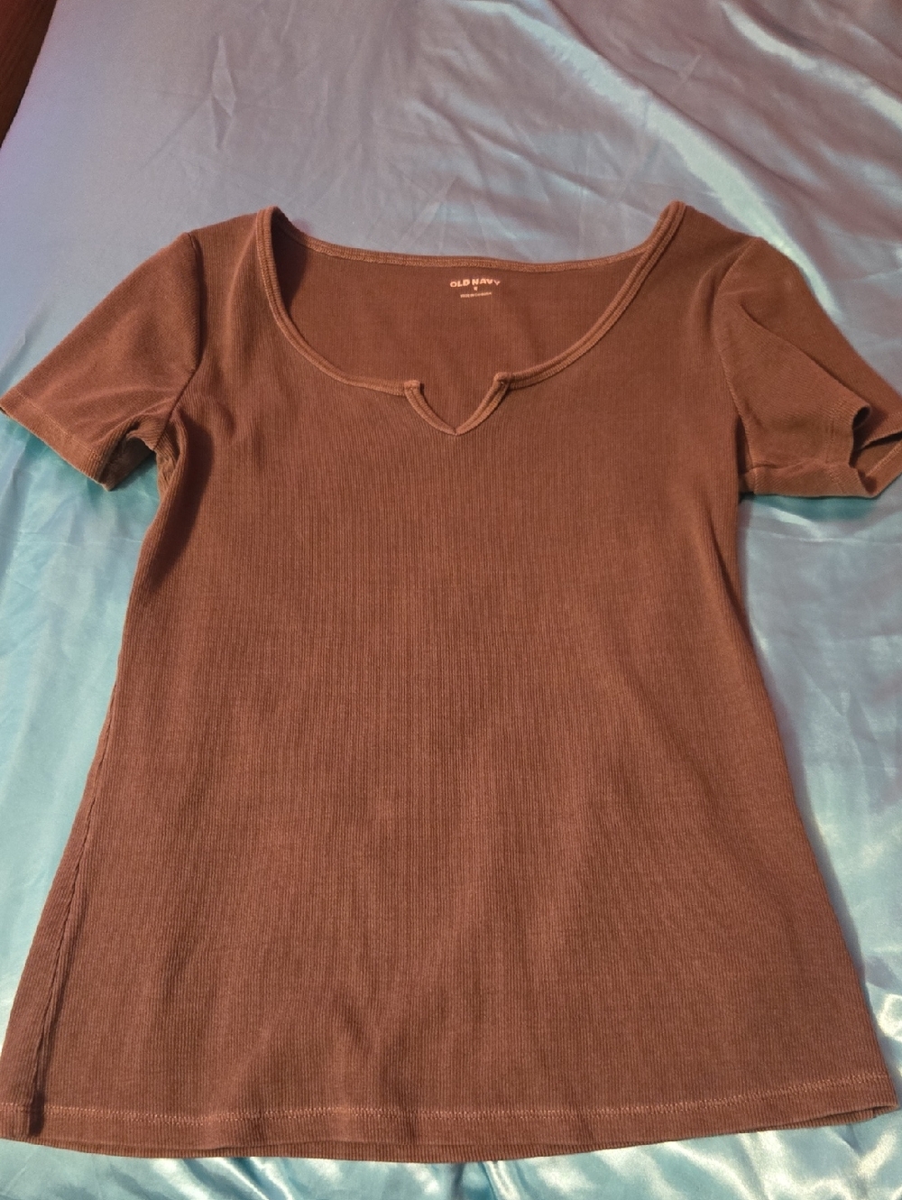 Old Navy Brown Ribbed Scoop Notch Short Sleeve Top